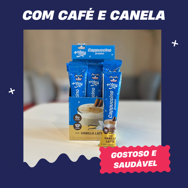 Cappuccino +Mu (com Whey) - Vanilla Latte - (10 sachês com 18g cada) - 180g