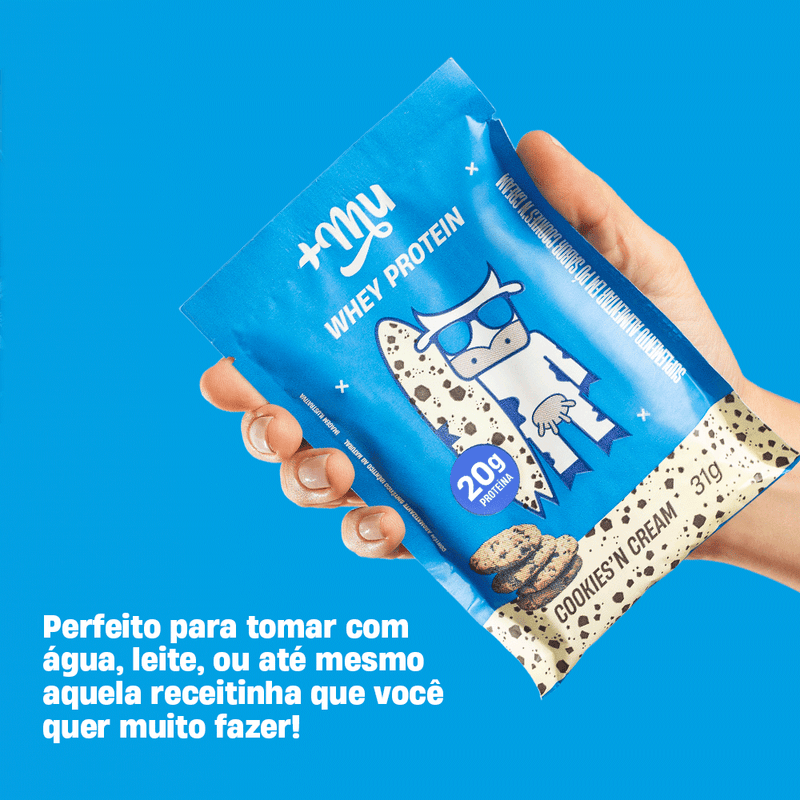 WHEY CONCENTRADO +MU - COOKIES'N CREAM (15 SACHÊS COM 35g CADA) - 465g