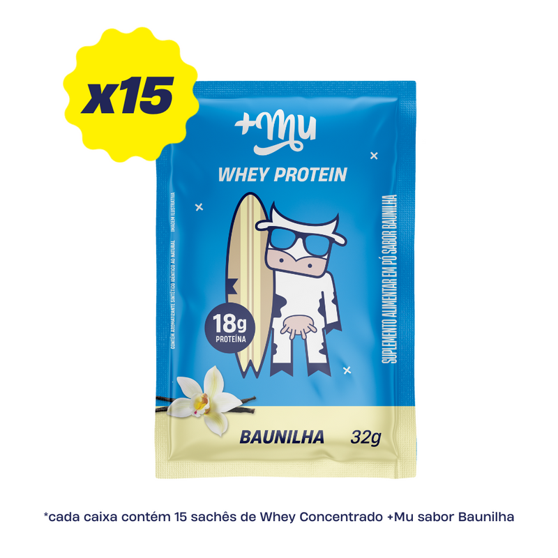 WHEY CONCENTRADO +MU - BAUNILHA (15 SACHÊS COM 32g CADA) - 465g