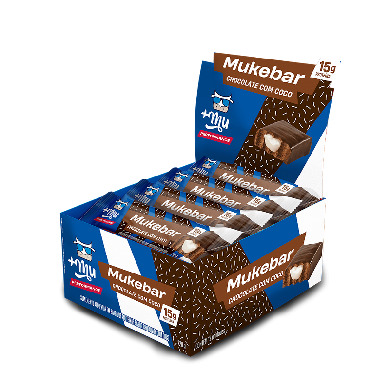 [Lançamento] Mukebar Chocolate com Coco +Mu performance 15g de Proteína - Caixa com 12 Unidades - 720g