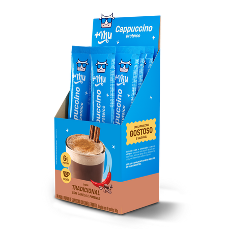 Cappuccino +Mu (com Whey) - Tradicional - (10 sachês com 18g cada) - 180g