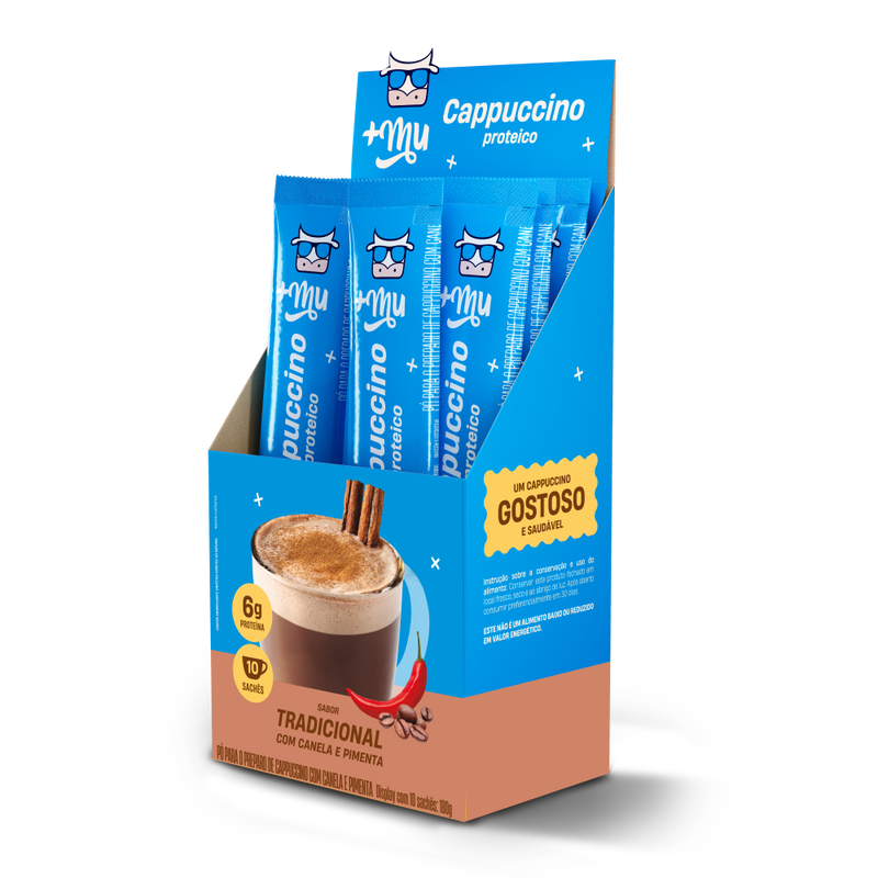 Cappuccino +Mu (com Whey) - Tradicional - (10 sachês com 18g cada) - 180g