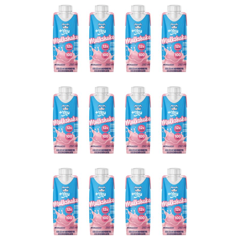 Combo Mulkshake - Morango - Pack 12 Garrafinhas (250ml)