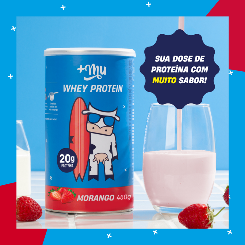 Whey Concentrado +Mu - Morango - Pote 450g