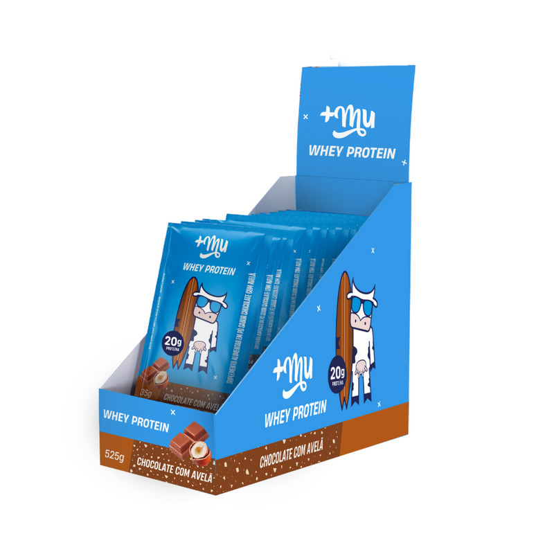 WHEY CONCENTRADO +MU - CHOCOLATE COM AVELÃ (15 SACHÊS COM 35G CADA) - 525G