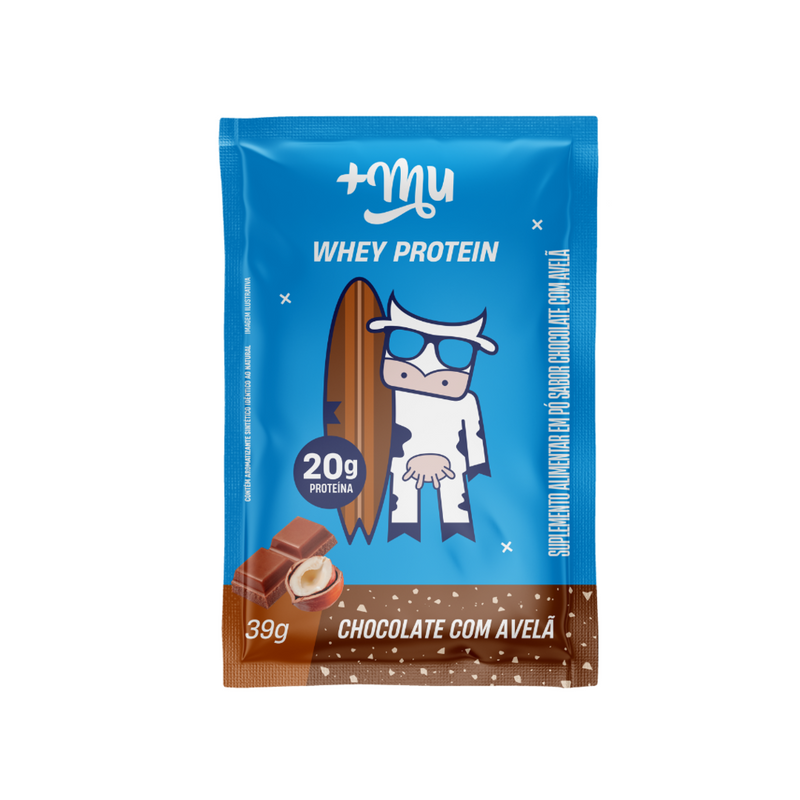 WHEY CONCENTRADO +MU - CHOCOLATE COM AVELÃ (15 SACHÊS COM 35G CADA) - 525G