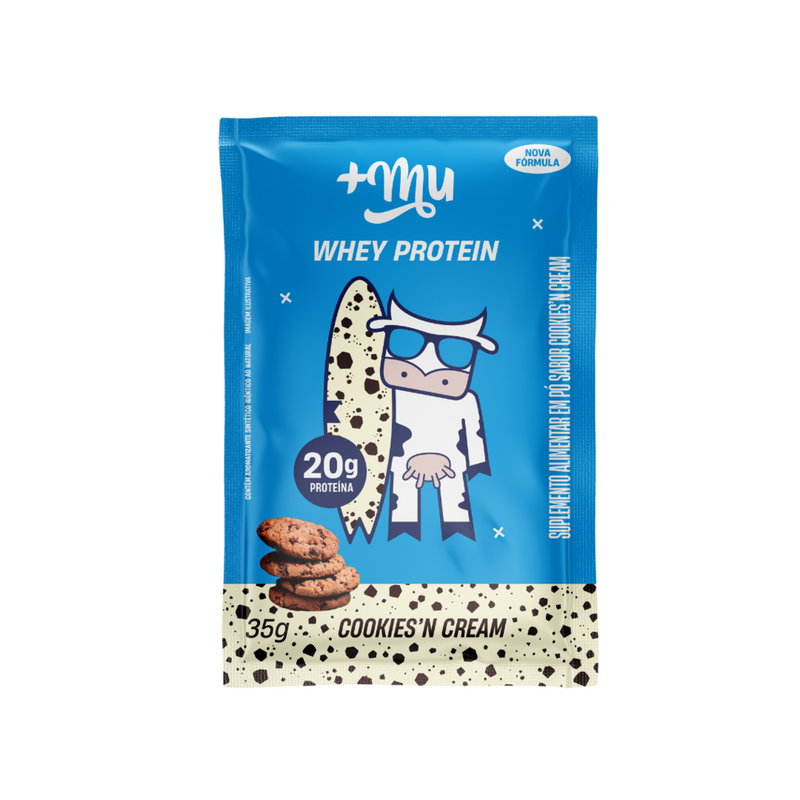 WHEY CONCENTRADO +MU - COOKIES'N CREAM (15 SACHÊS COM 35g CADA) - 465g