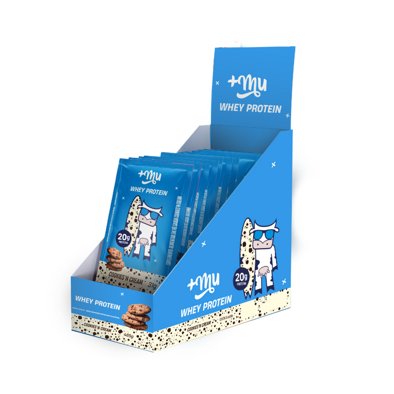WHEY CONCENTRADO +MU - COOKIES'N CREAM (15 SACHÊS COM 35g CADA) - 465g